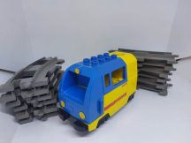    Lego Duplo mozdony, lego duplo vonat SZERVÍZELT + 12 db szürkésbarna kanyar sín (Szervizünk által kipróbált, átvizsgált vonat)