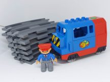    Lego Duplo mozdony, lego duplo vonat SZERVÍZELT + 12 db szürke kanyar sín + Figura (Szervizünk által kipróbált, átvizsgált vonat) Utángyártott alsó elemfedél rész!!!!!